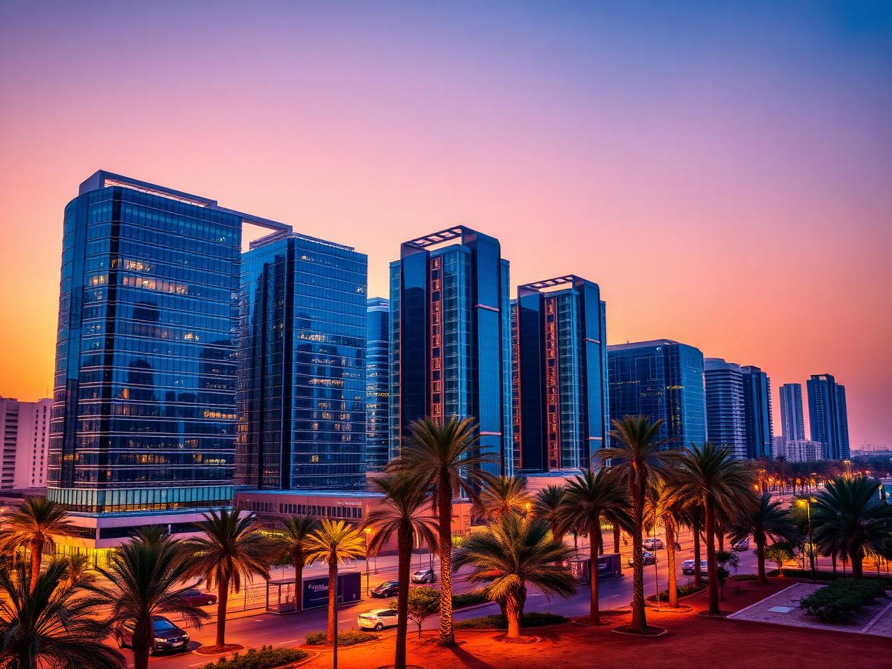Dubai Silicon Oasis business district at dusk