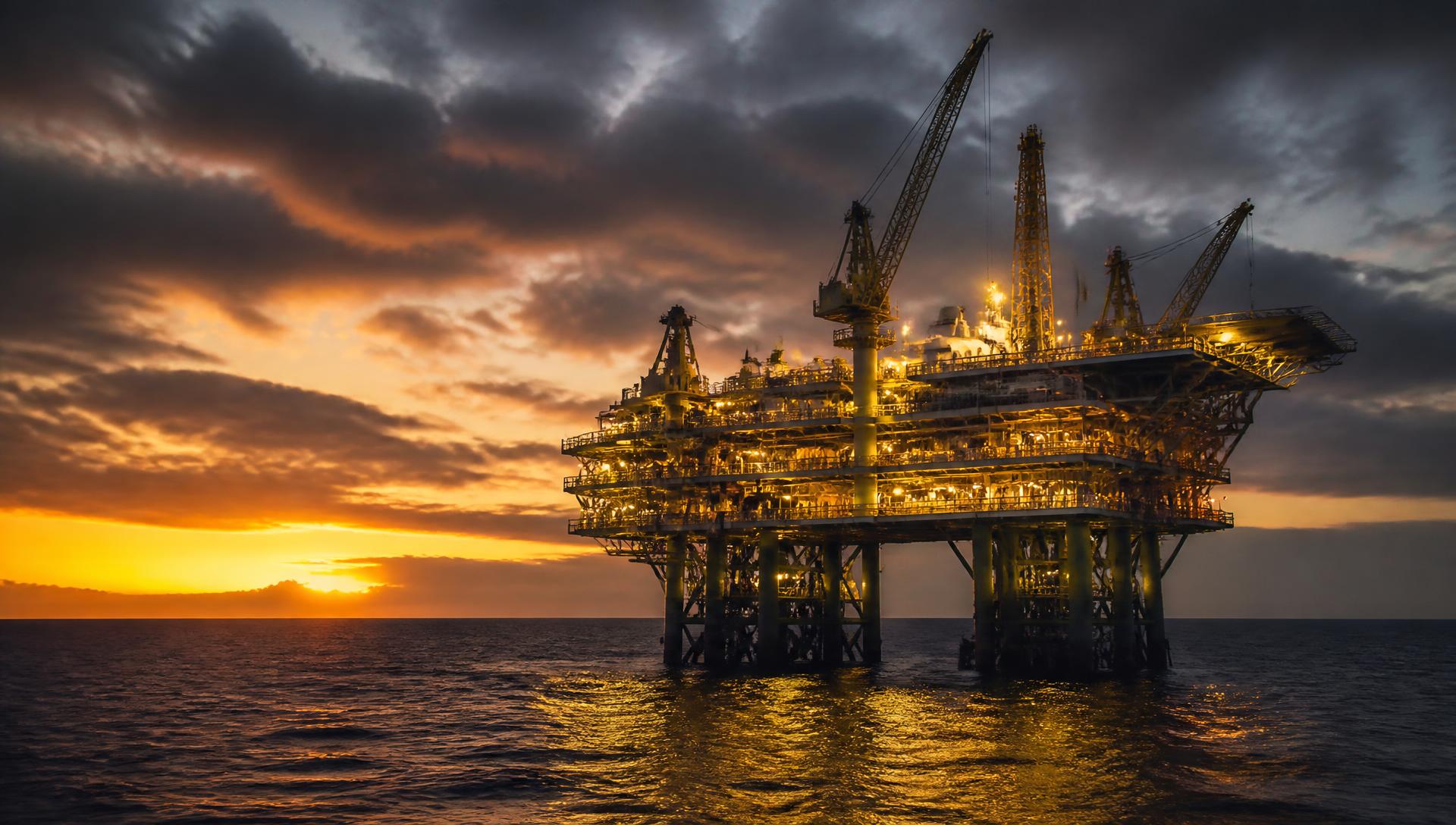 Offshore oil platform at sunset